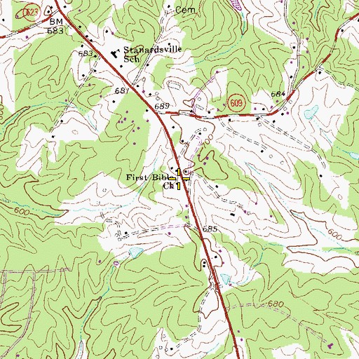 Topographic Map of First Bible Church, VA