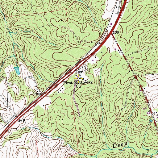 Topographic Map of First Nottoway Church, VA