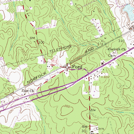 Topographic Map of Ford, VA
