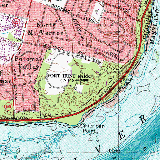 Topographic Map of Fort Hunt National Park, VA
