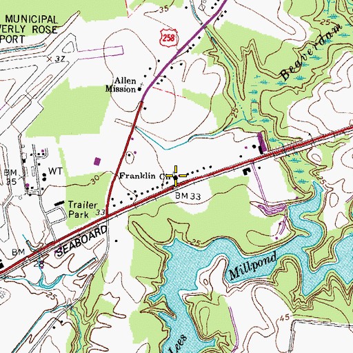 Topographic Map of Franklin Church, VA
