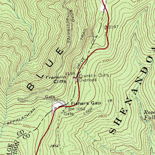 Topographic Map of Franklin Cliffs Overlook, VA