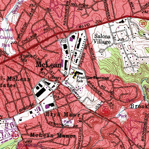 Topographic Map of Franklin Sherman Elementary School, VA