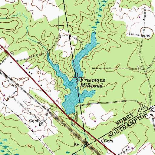 Topographic Map of Freemans Millpond, VA
