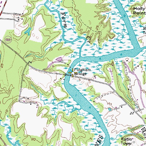 Topographic Map of Fulgham Bridge, VA