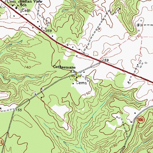 Topographic Map of Gethsemane Church, VA