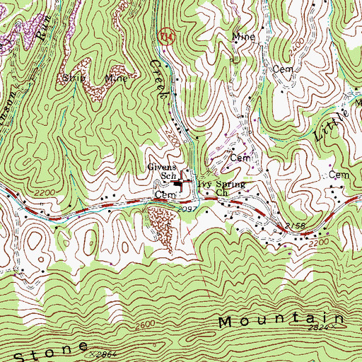 Topographic Map of Givens Elementary School, VA