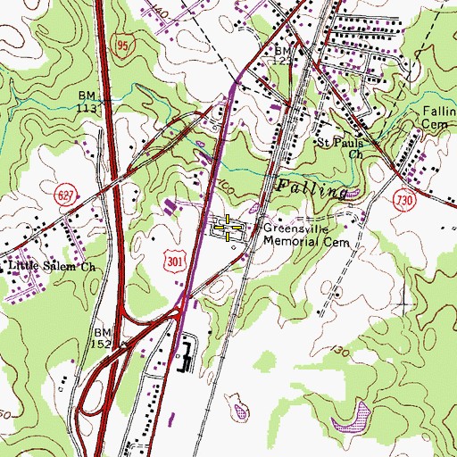 Topographic Map of Greensville Memorial Cemetery, VA
