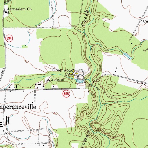 Topographic Map of Greenwood Cemetery, VA