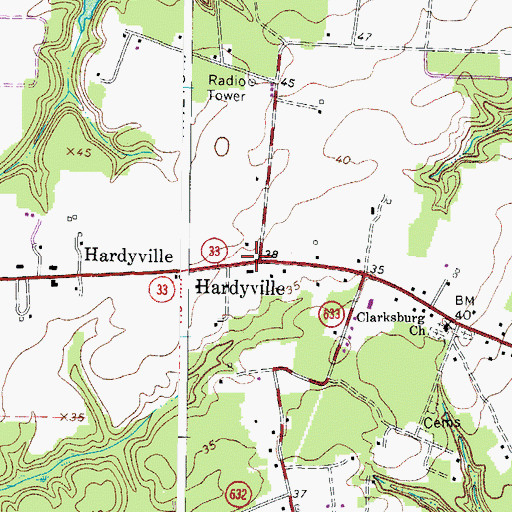 Topographic Map of Hardyville, VA