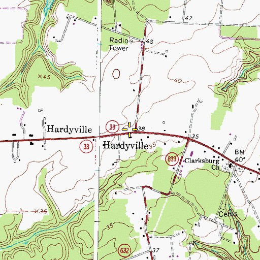 Topographic Map of Hardyville, VA