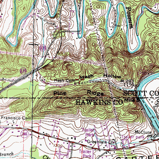 Topographic Map of Hash Cemetery, VA