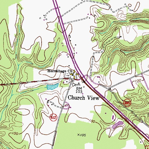 Topographic Map of Hermitage Church, VA