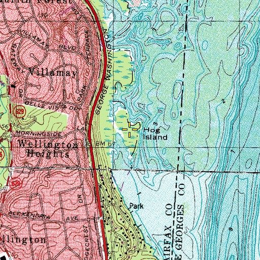 Topographic Map of Hog Island, VA