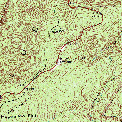 Topographic Map of Hogwallow Flat Overlook, VA