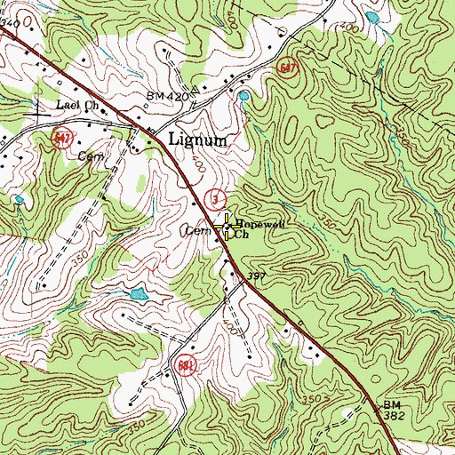 Topographic Map of Hopewell Church, VA