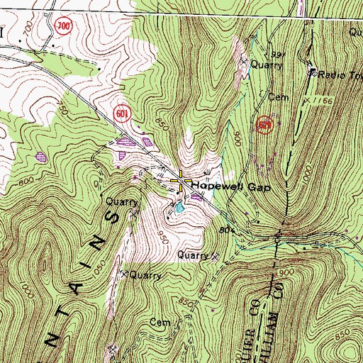 Topographic Map of Hopewell Gap, VA