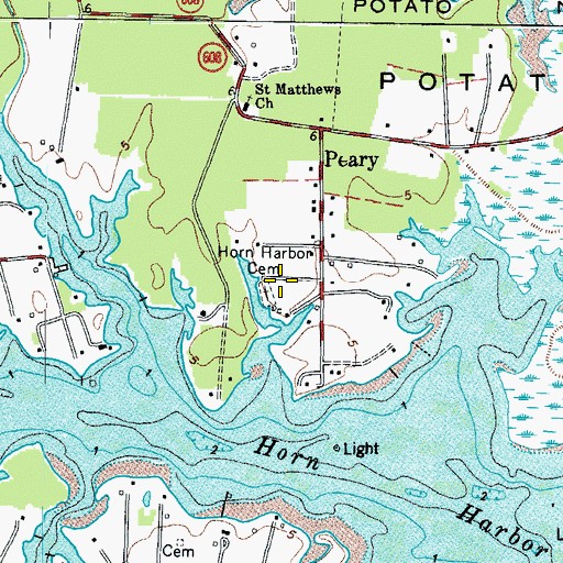 Topographic Map of Horn Harbor Cemetery, VA