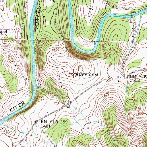 Topographic Map of Huff Cemetery, VA