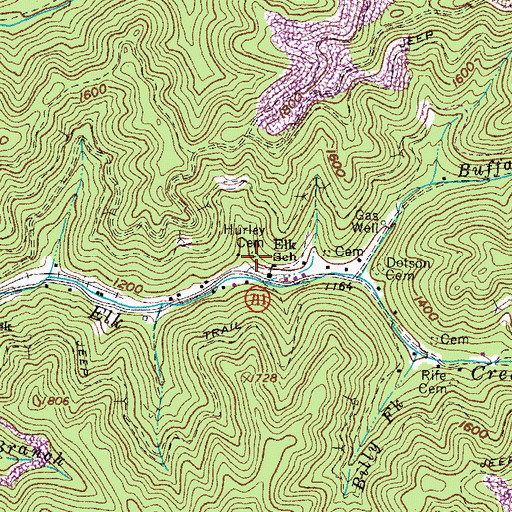 Topographic Map of Hurley Cemetery, VA