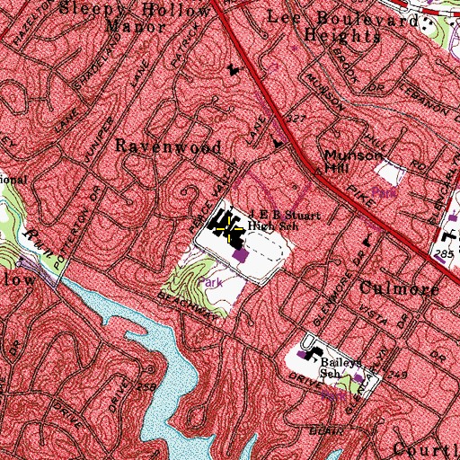 Topographic Map of J E B Stuart High School, VA