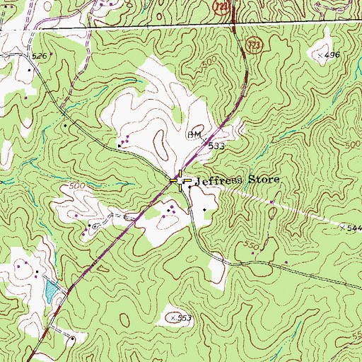 Topographic Map of Jeffress Store, VA