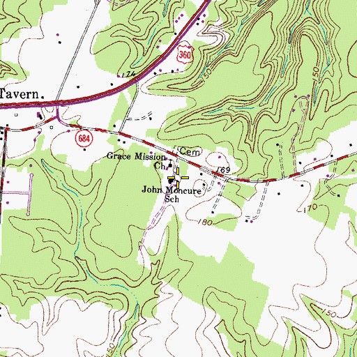Topographic Map of John Moncure School, VA