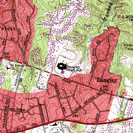 Topographic Map of Langley High School, VA