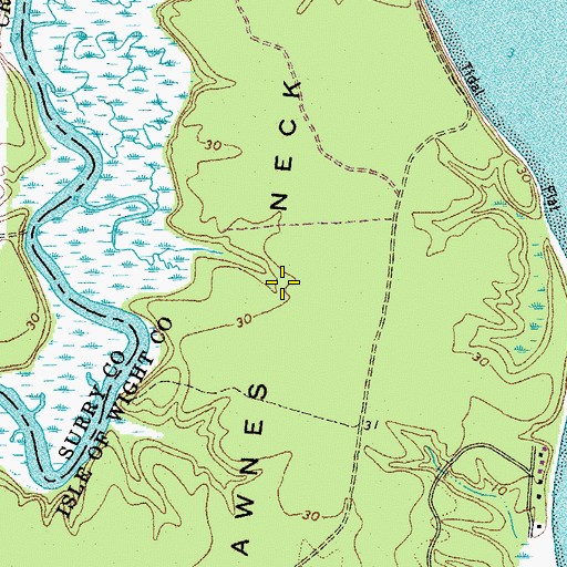 Topographic Map of Lawnes Neck, VA