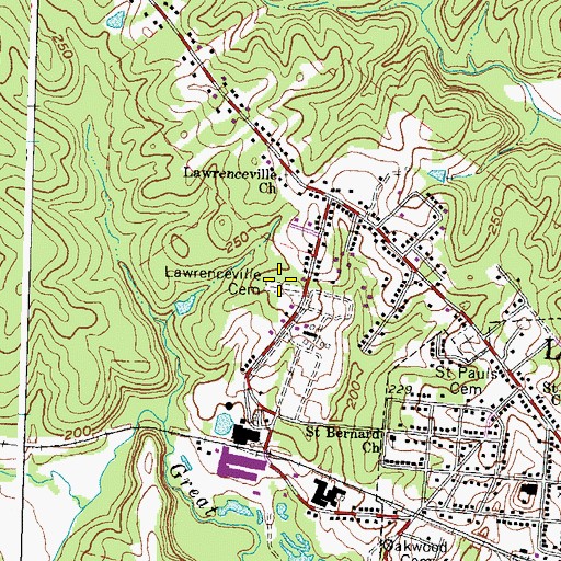 Topographic Map of Lawrenceville Cemetery, VA