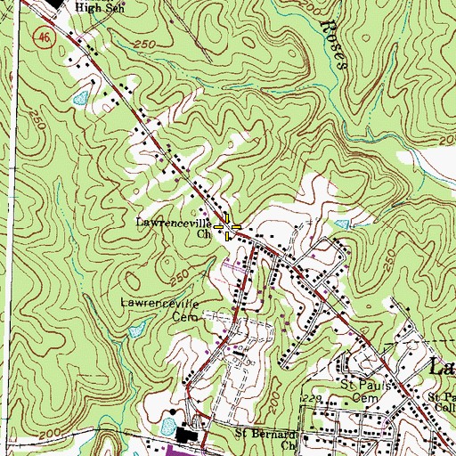 Topographic Map of Lawrenceville Presbyterian Church, VA