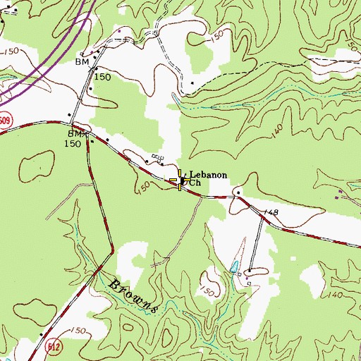 Topographic Map of Lebanon Church, VA