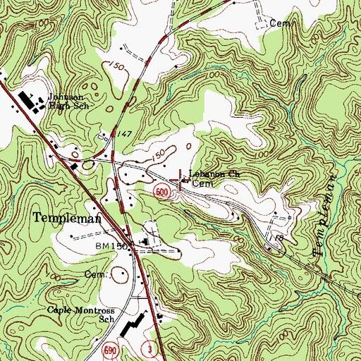 Topographic Map of Lebanon Church, VA
