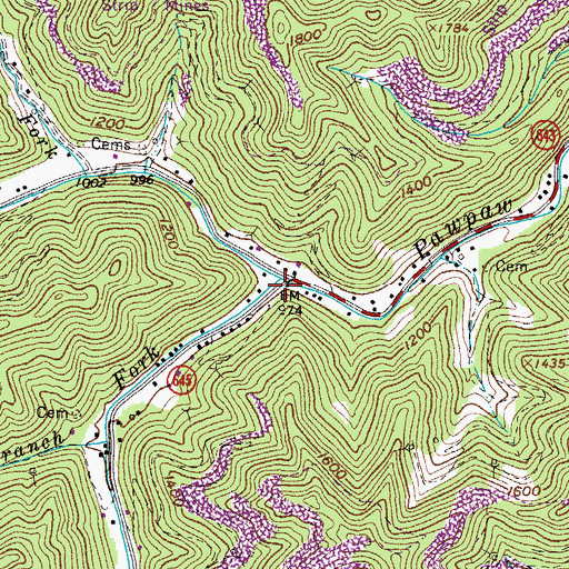 Topographic Map of Left Fork Pawpaw Creek, VA