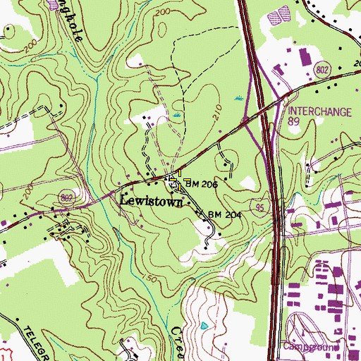 Topographic Map of Lewistown, VA