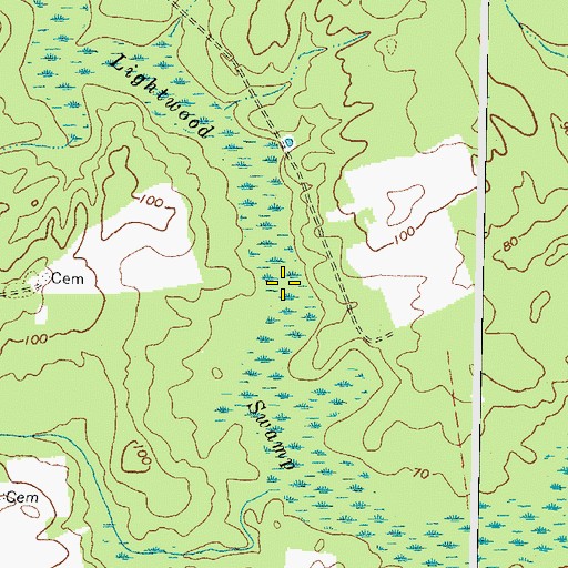 Topographic Map of Lightwood Swamp, VA