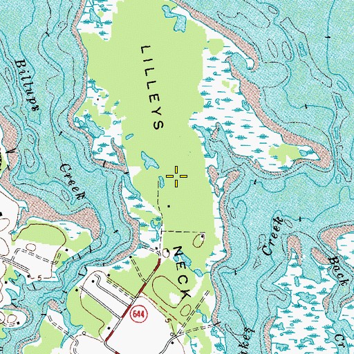Topographic Map of Lilleys Neck, VA