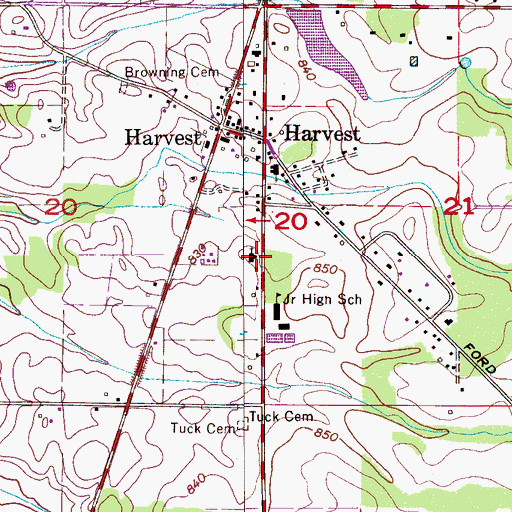 Topographic Map of Harvest Church of Christ, AL