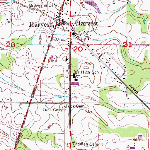Topographic Map of Harvest Middle School, AL