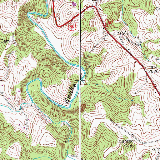 Topographic Map of Little Snake Creek, VA