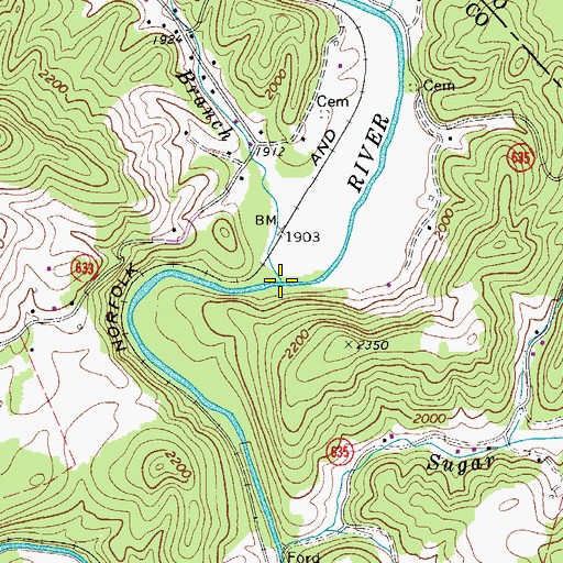 Topographic Map of Long Branch, VA