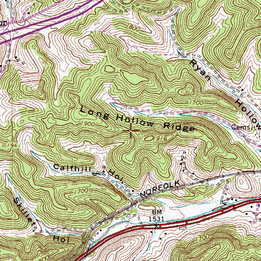 Topographic Map of Long Hollow Ridge, VA