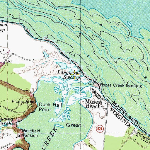 Topographic Map of Longwood Swamp, VA
