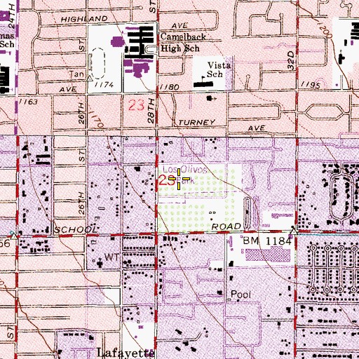 Topographic Map of Los Olivos Park, AZ