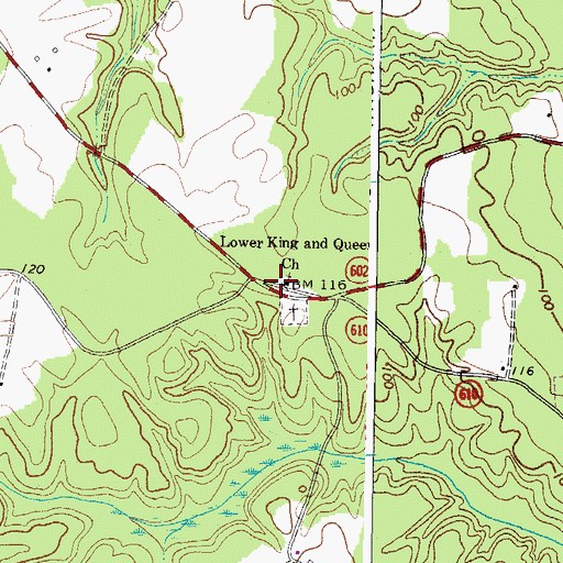 Topographic Map of Lower King and Queen Church, VA