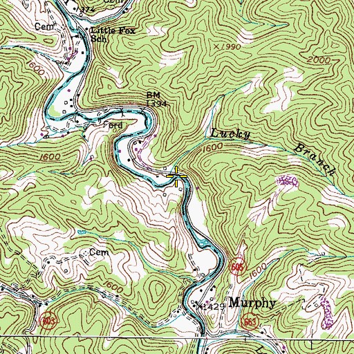 Topographic Map of Lucky Branch, VA