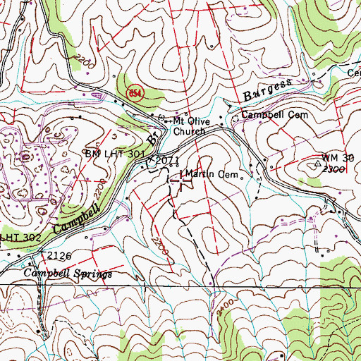 Topographic Map of Martin Cemetery, VA