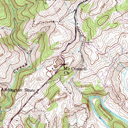 Topographic Map of McConnell Church, VA