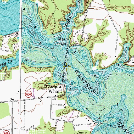 Topographic Map of Merry Point Ferry, VA
