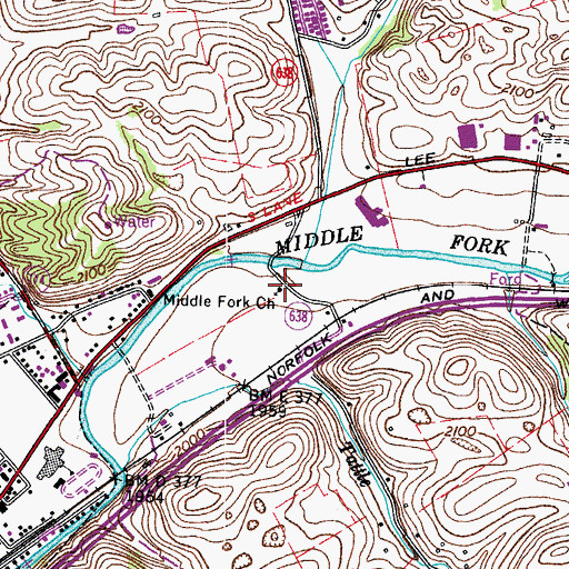 Topographic Map of Middle Fork Church, VA